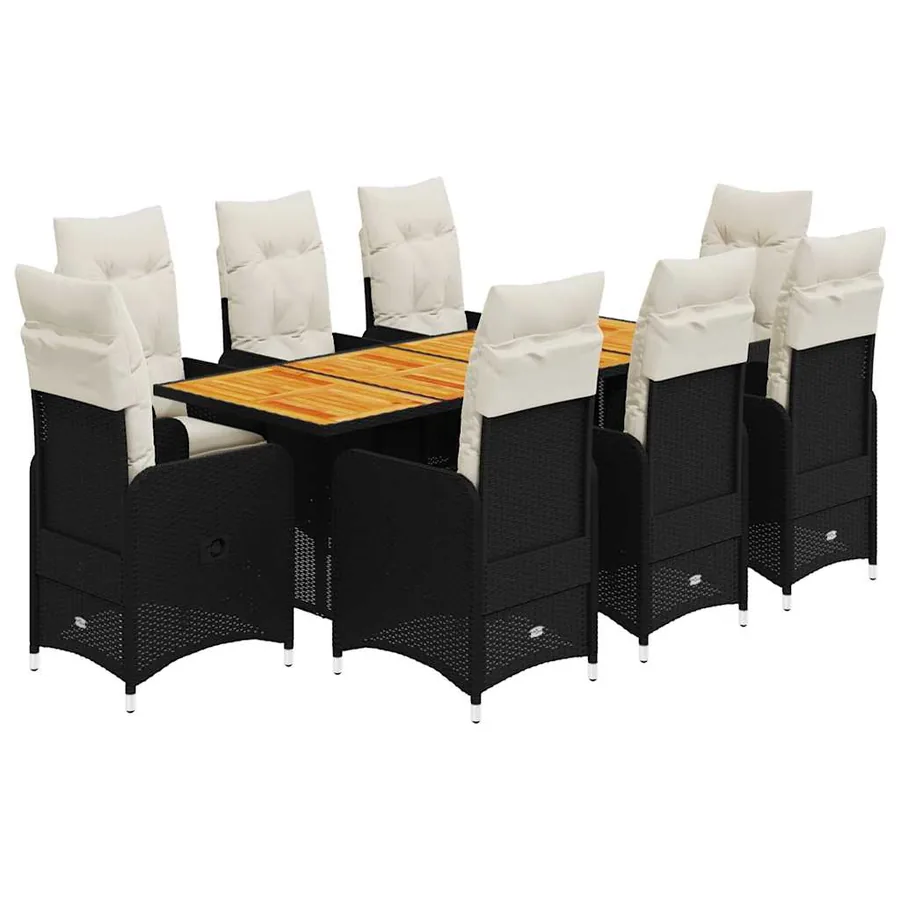 Ensemble de bistro de jardin 9 pcs coussins noir poly rotin - 2