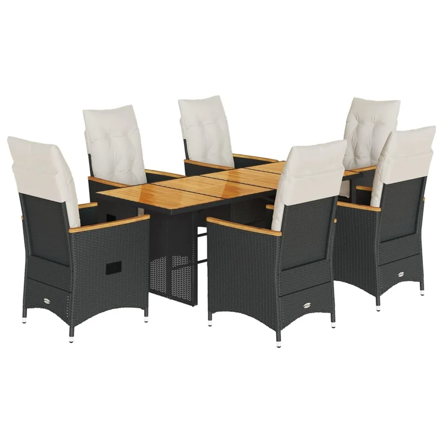 Ensemble à manger de jardin coussins 7 pcs noir résine tressée - 2