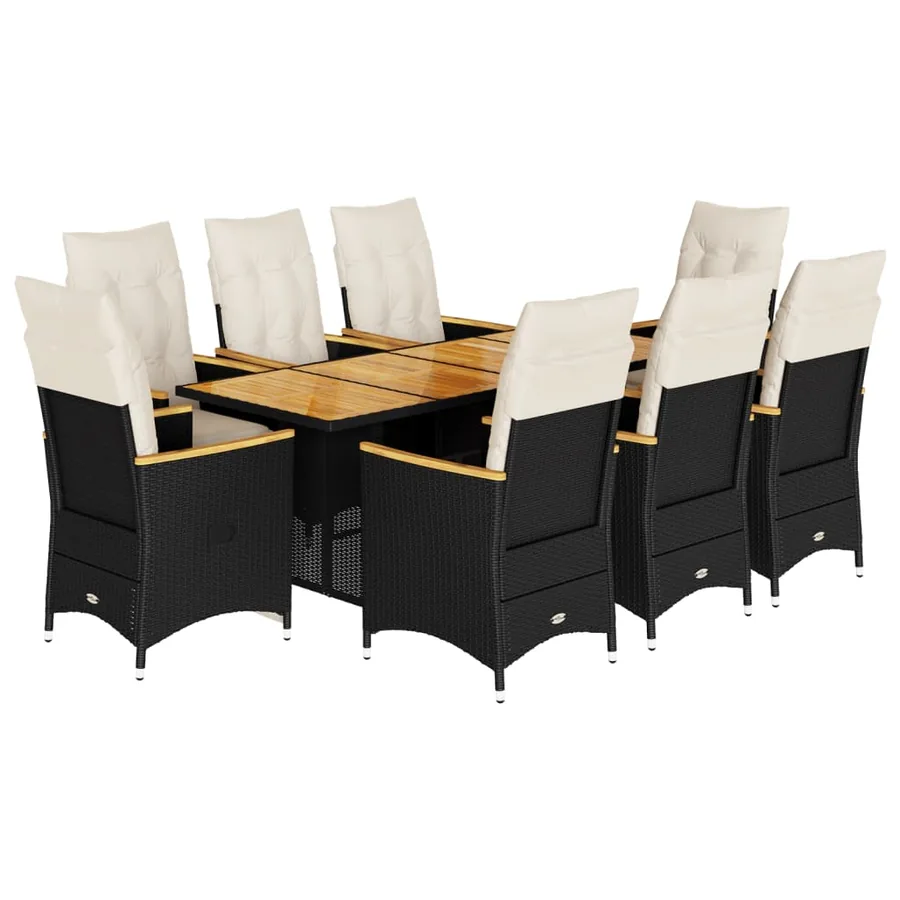 Ensemble de bistro de jardin 9 pcs coussins noir poly rotin - 2