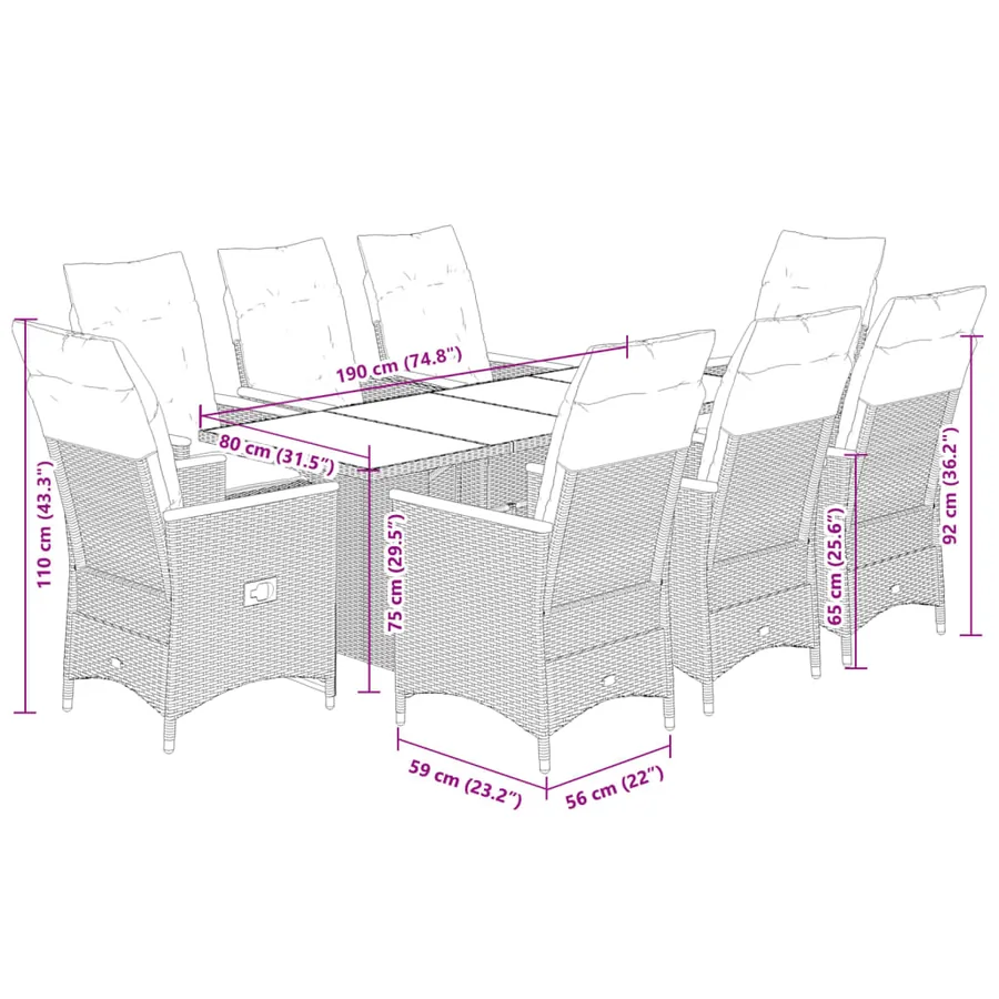 Ensemble de bistro de jardin 9 pcs coussins noir poly rotin - 7