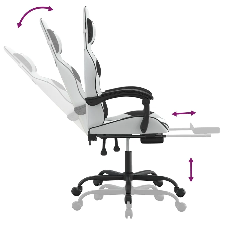 Chaise de jeu pivotante et repose-pied Blanc et noir Similicuir - 11