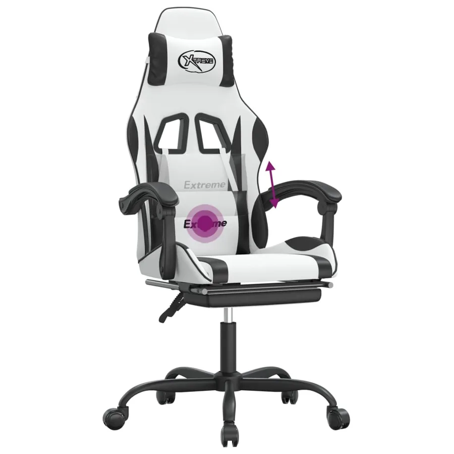 Chaise de jeu pivotante et repose-pied Blanc et noir Similicuir - 12