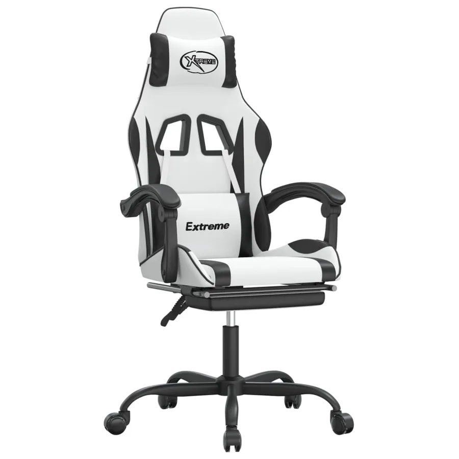 Chaise de jeu pivotante et repose-pied Blanc et noir Similicuir - 2