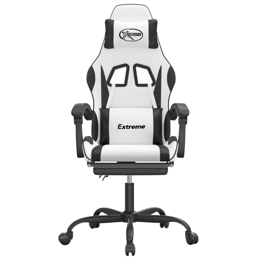 Chaise de jeu pivotante et repose-pied Blanc et noir Similicuir - 3