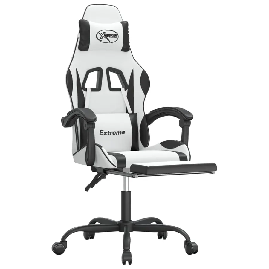 Chaise de jeu pivotante et repose-pied Blanc et noir Similicuir - 6