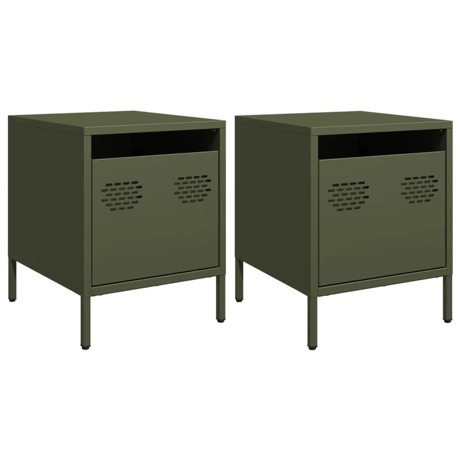 Tables de chevet 2 pcs vert olive 35x39x43,5 cm acier - 2