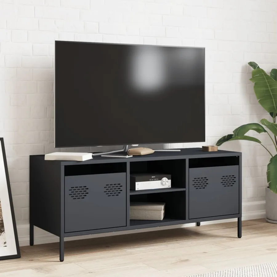 Meuble TV anthracite 101,5x39x43,5 cm acier laminé à froid - 3