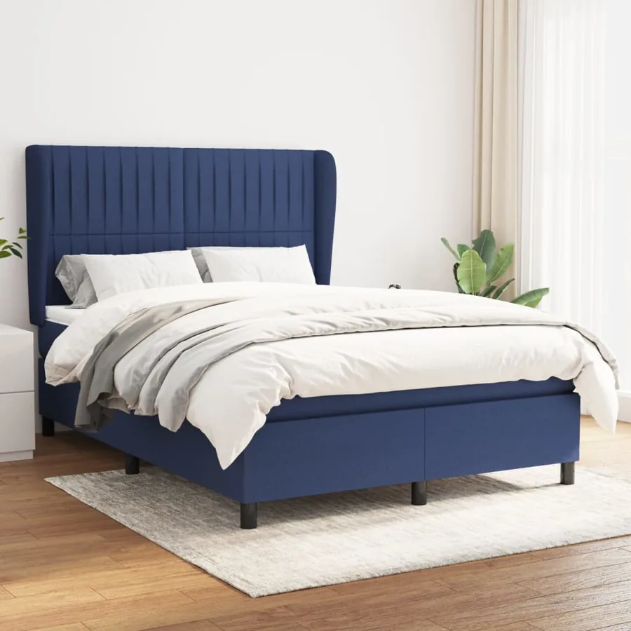 Sommier à lattes de lit avec matelas Bleu 140x190 cm Tissu