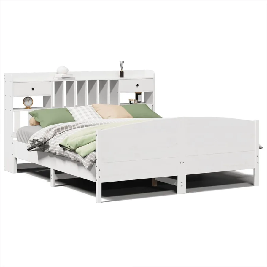 Lit bibliothèque sans matelas blanc 180x200 cm bois pin massif - 2