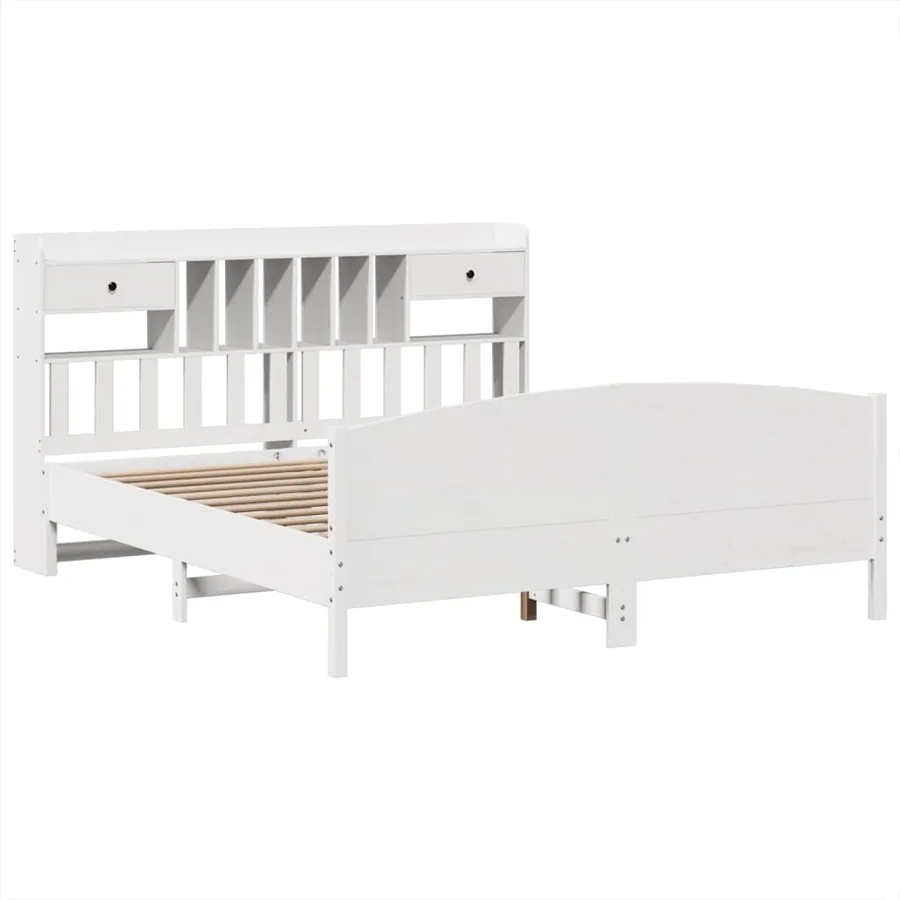 Lit bibliothèque sans matelas blanc 180x200 cm bois pin massif - 3