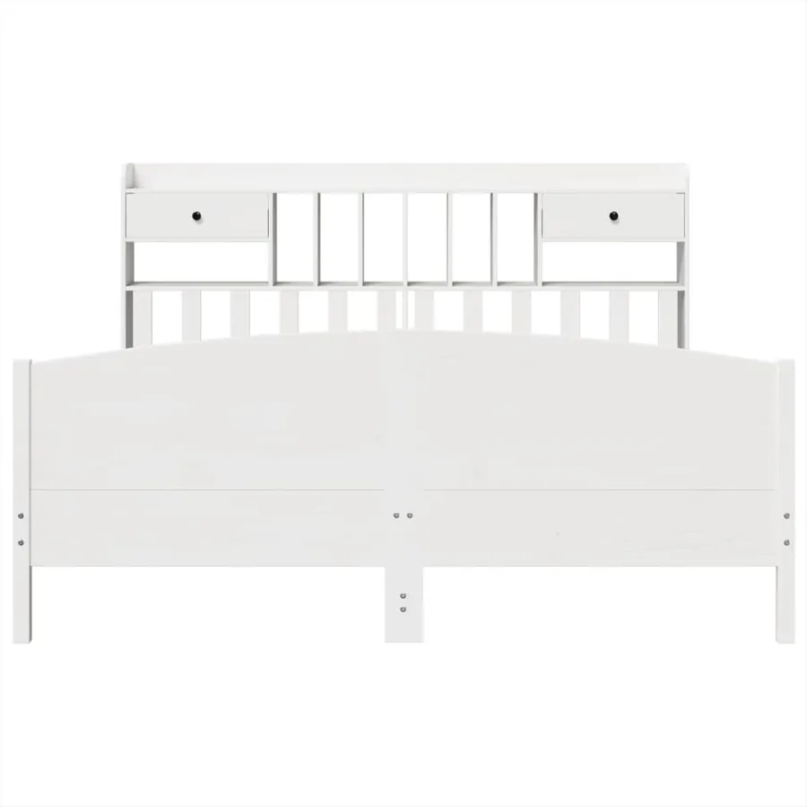 Lit bibliothèque sans matelas blanc 180x200 cm bois pin massif - 4