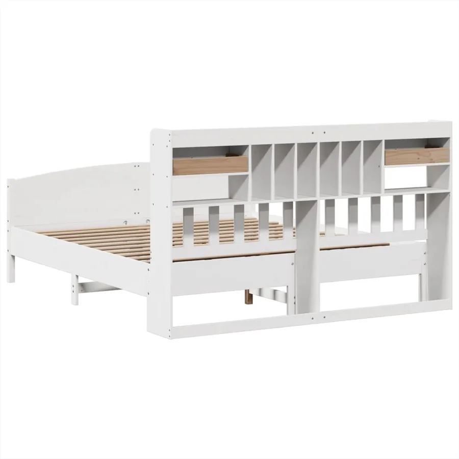 Lit bibliothèque sans matelas blanc 180x200 cm bois pin massif - 6