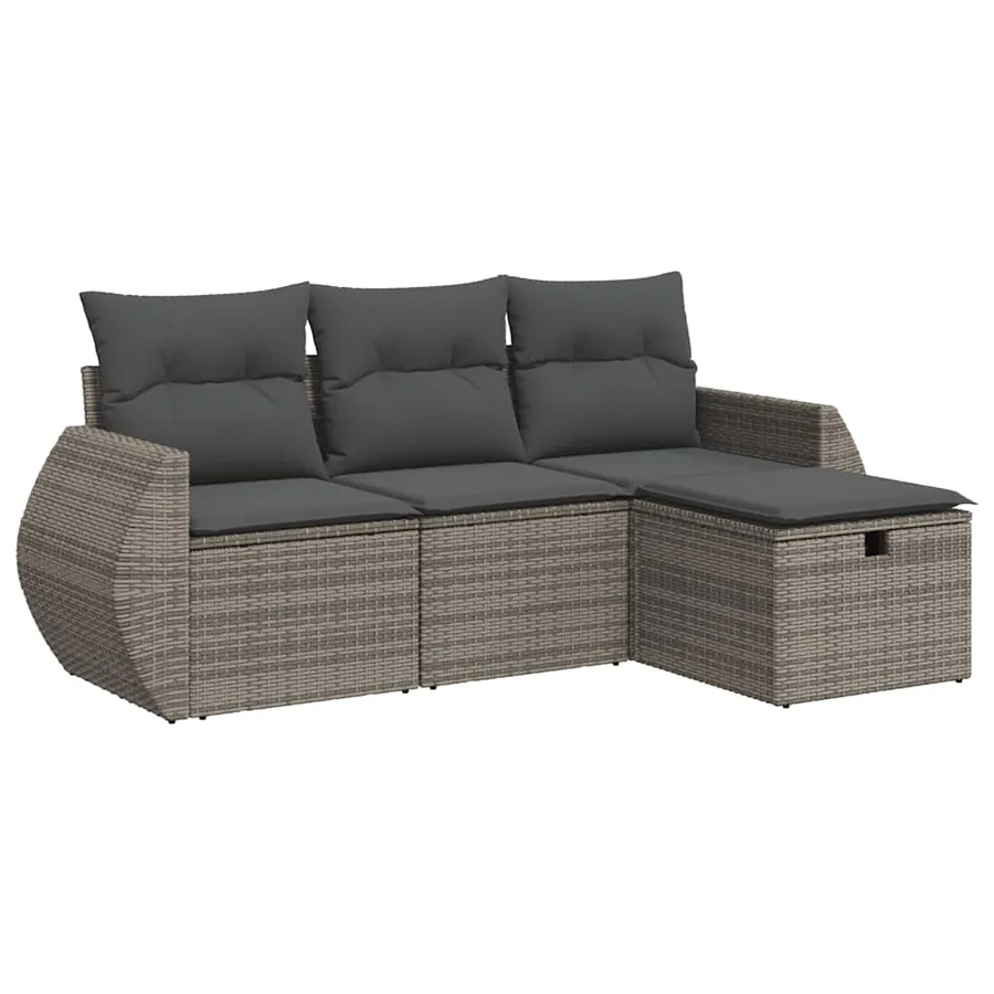 Salon de jardin 4 pcs avec coussins gris résine tressée - 2