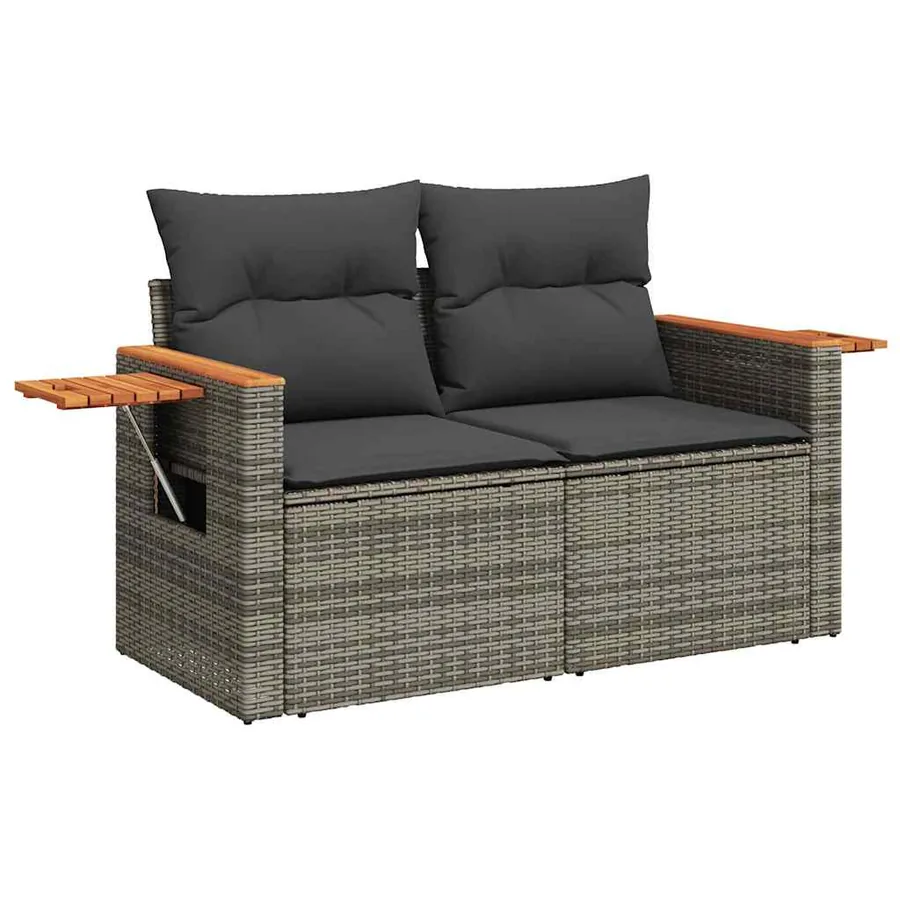 Salon de jardin 6 pcs avec coussins gris résine tressée - 4