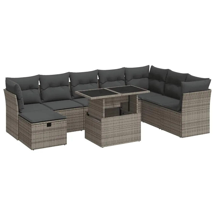 Salon de jardin 9 pcs avec coussins gris résine tressée - 2