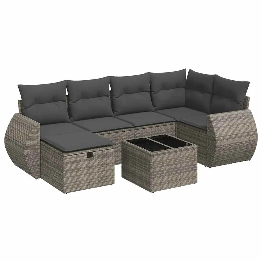 Salon de jardin avec coussins 7 pcs gris résine tressée - 2
