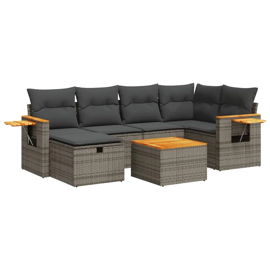 Salon de jardin avec coussins 7 pcs gris résine tressée - 2