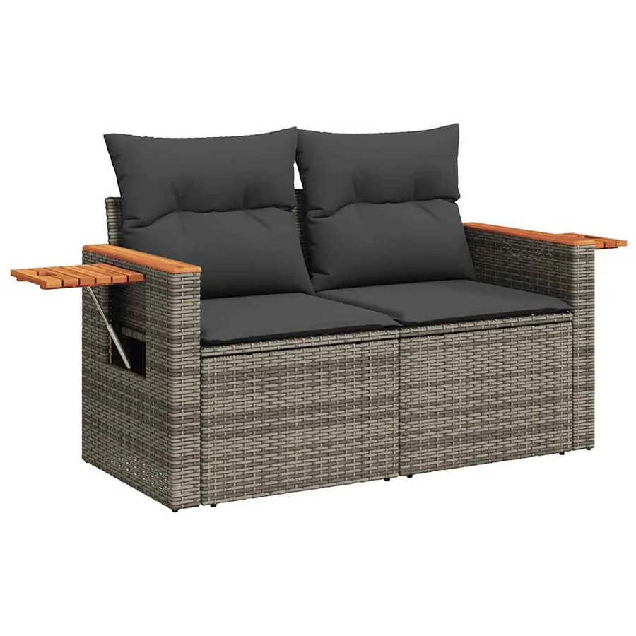 Salon de jardin avec coussins 7 pcs gris résine tressée - 5