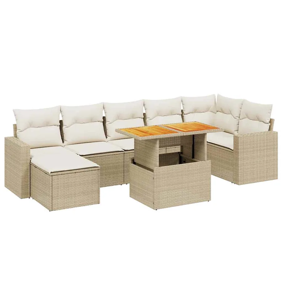 Salon de jardin avec coussins 8 pcs beige résine tressée - 2