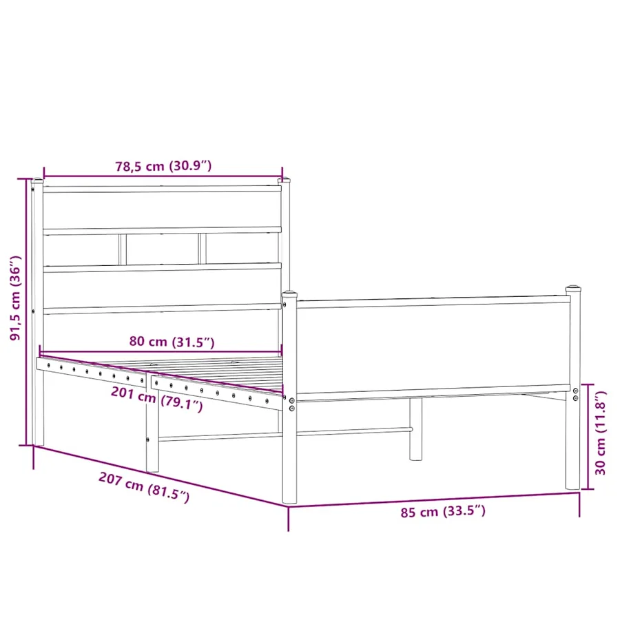 Cadre de lit sans matelas chêne sonoma 80x200 cm - 9