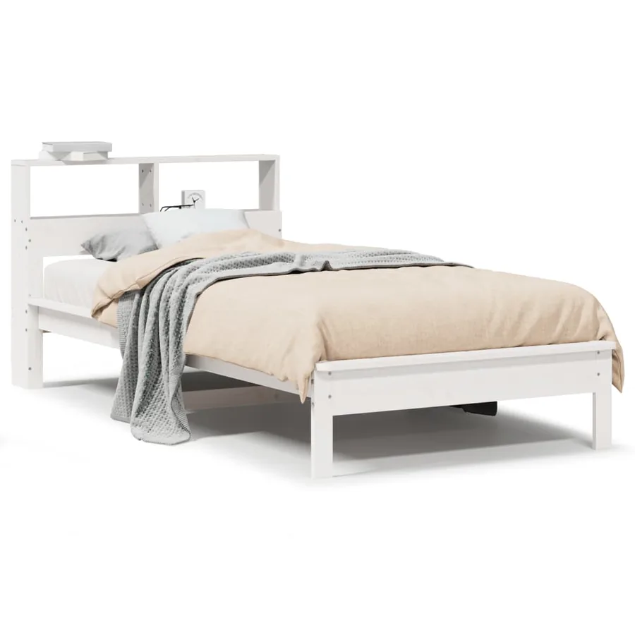 Lit bibliothèque sans matelas blanc 100x200 cm bois pin massif - 2