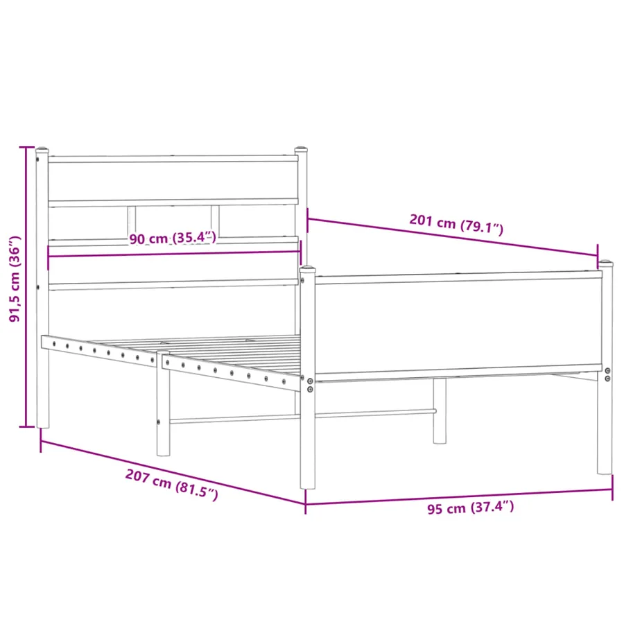 Cadre de lit sans matelas chêne fumé 90x200cm bois d'ingénierie - 9