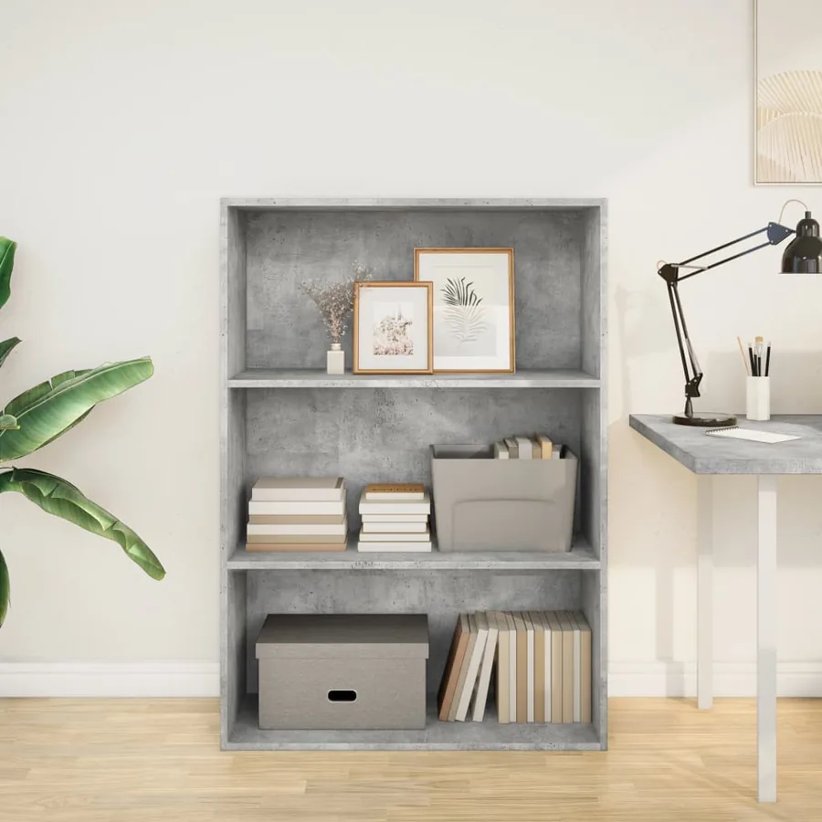 Bibliothèque gris béton 80x30x114 cm bois d'ingénierie - 3