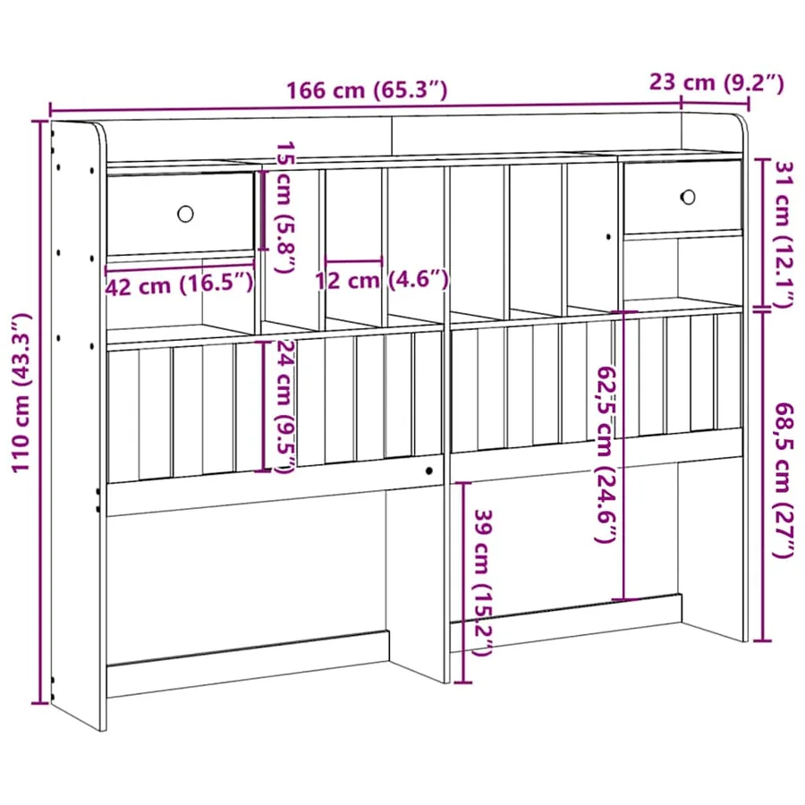 Tête de lit avec rangement blanc 160 cm bois massif de pin - 10