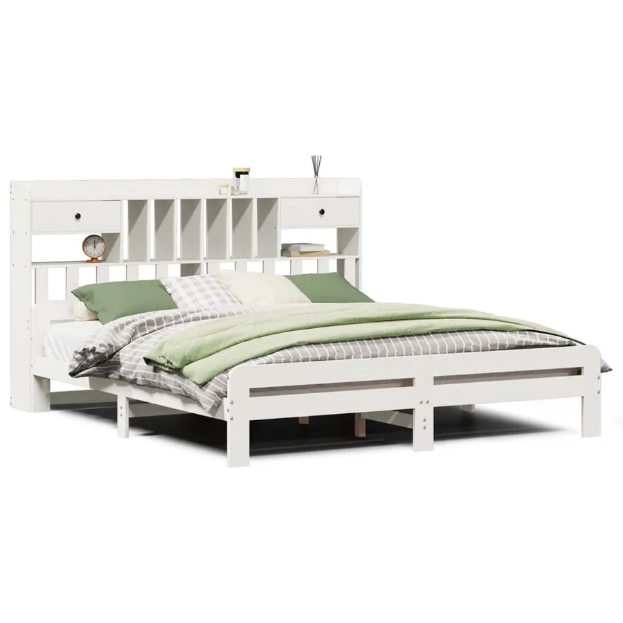 Lit bibliothèque sans matelas blanc 180x200 cm bois pin massif - 2
