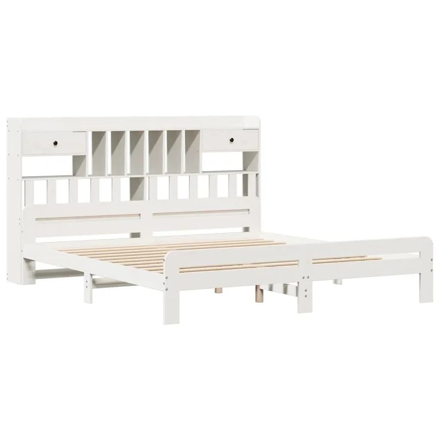 Lit bibliothèque sans matelas blanc 180x200 cm bois pin massif - 3