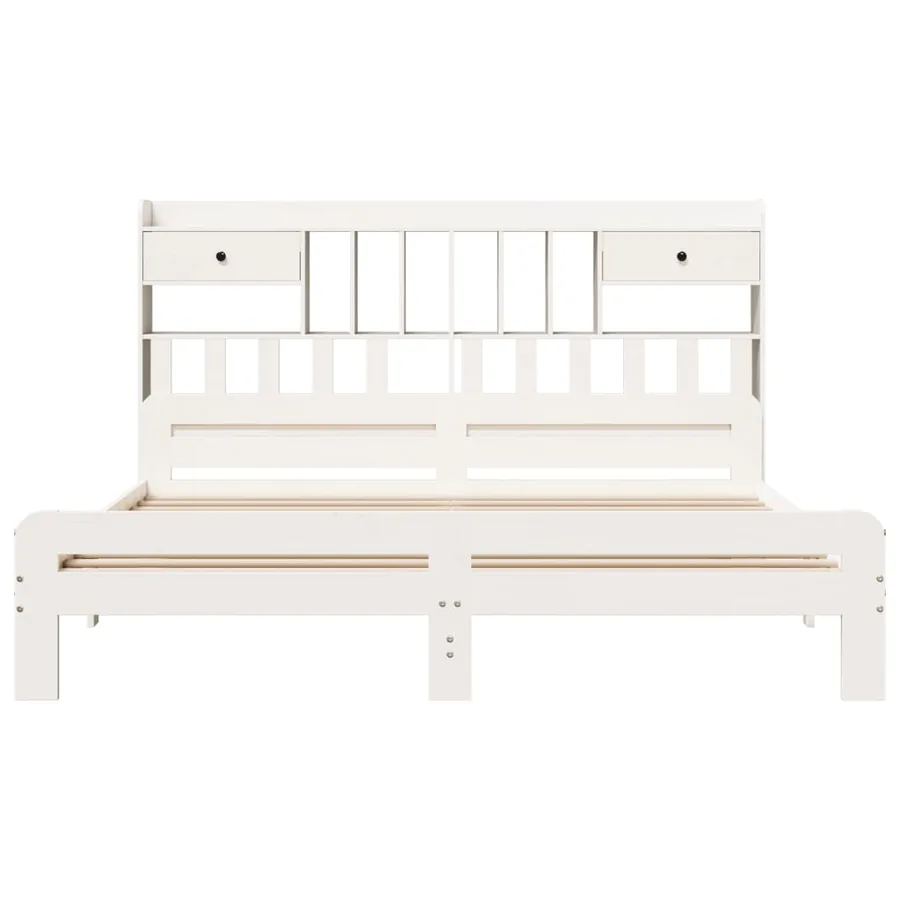 Lit bibliothèque sans matelas blanc 180x200 cm bois pin massif - 4
