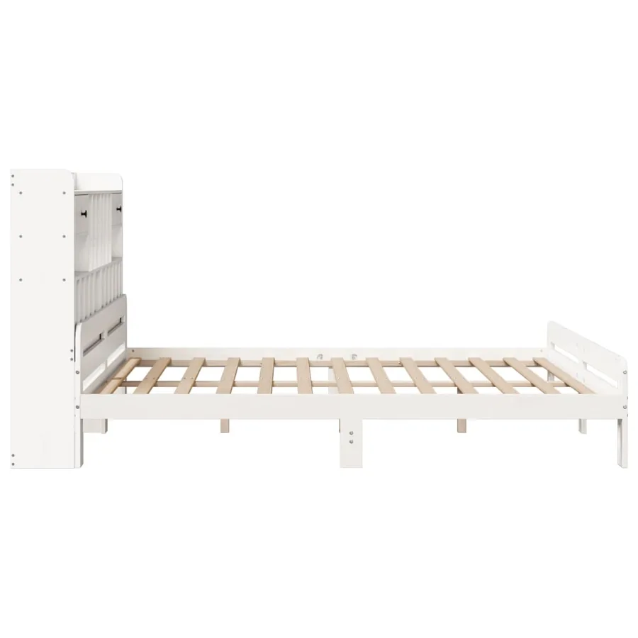Lit bibliothèque sans matelas blanc 180x200 cm bois pin massif - 5