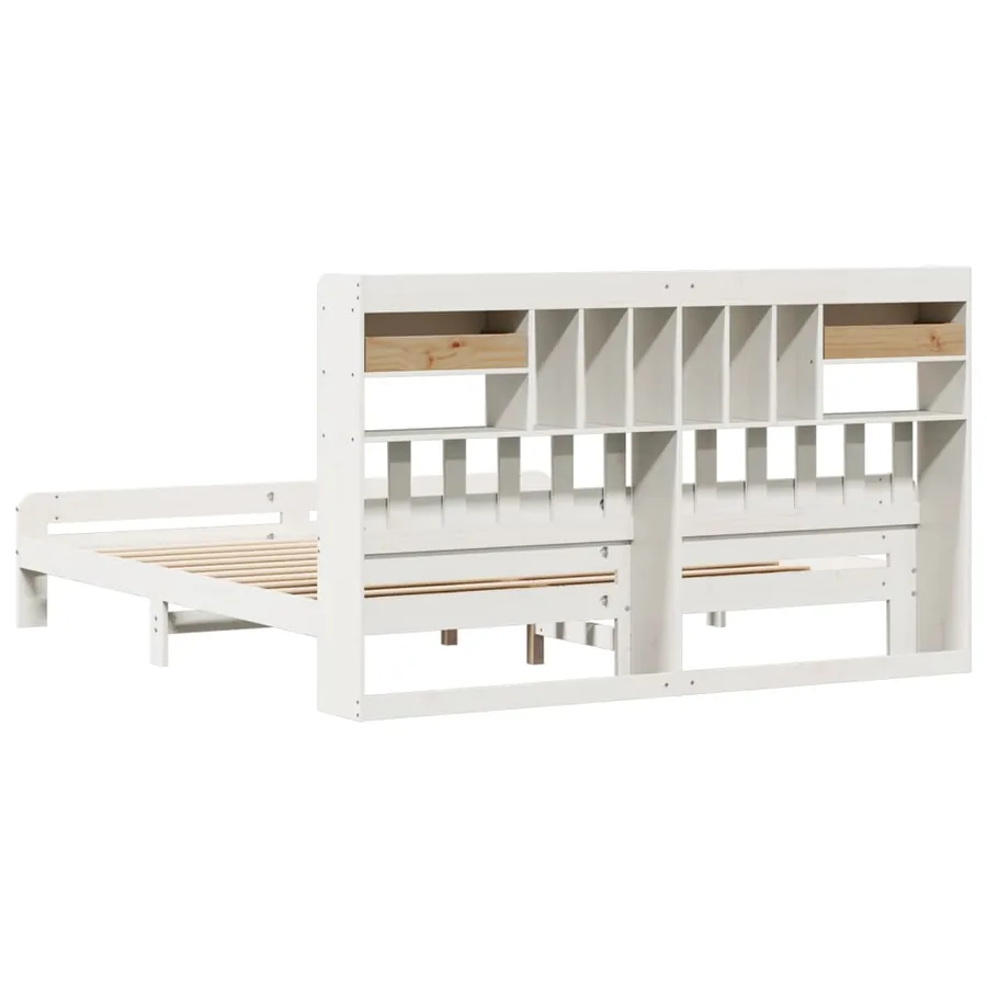 Lit bibliothèque sans matelas blanc 180x200 cm bois pin massif - 6