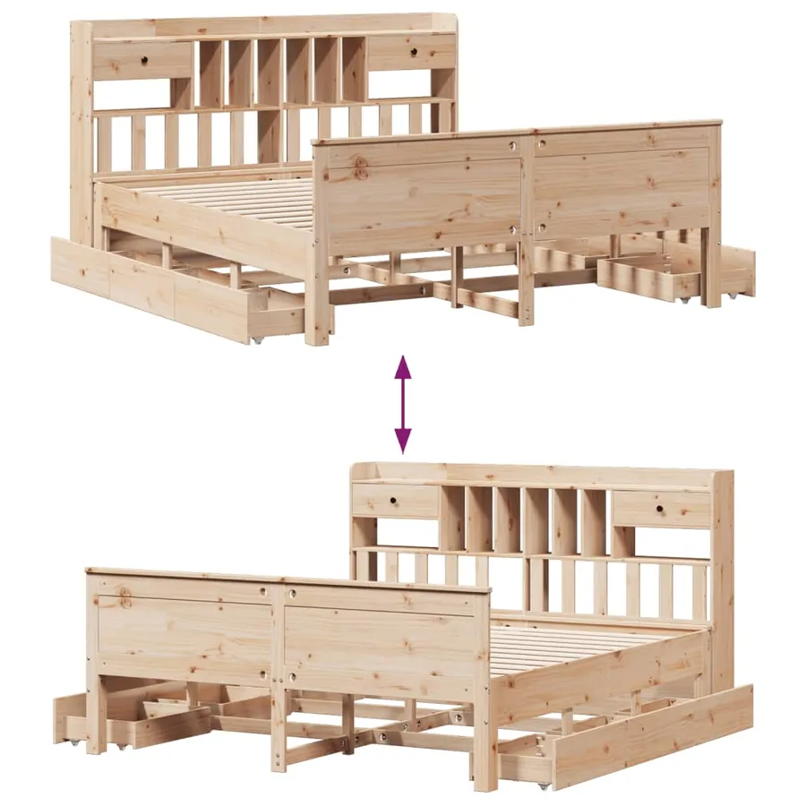 Lit bibliothèque sans matelas 180x200 cm bois massif de pin - 12