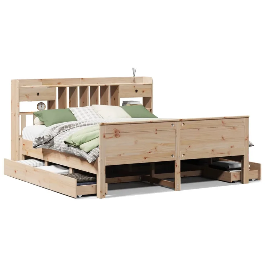 Lit bibliothèque sans matelas 180x200 cm bois massif de pin - 2