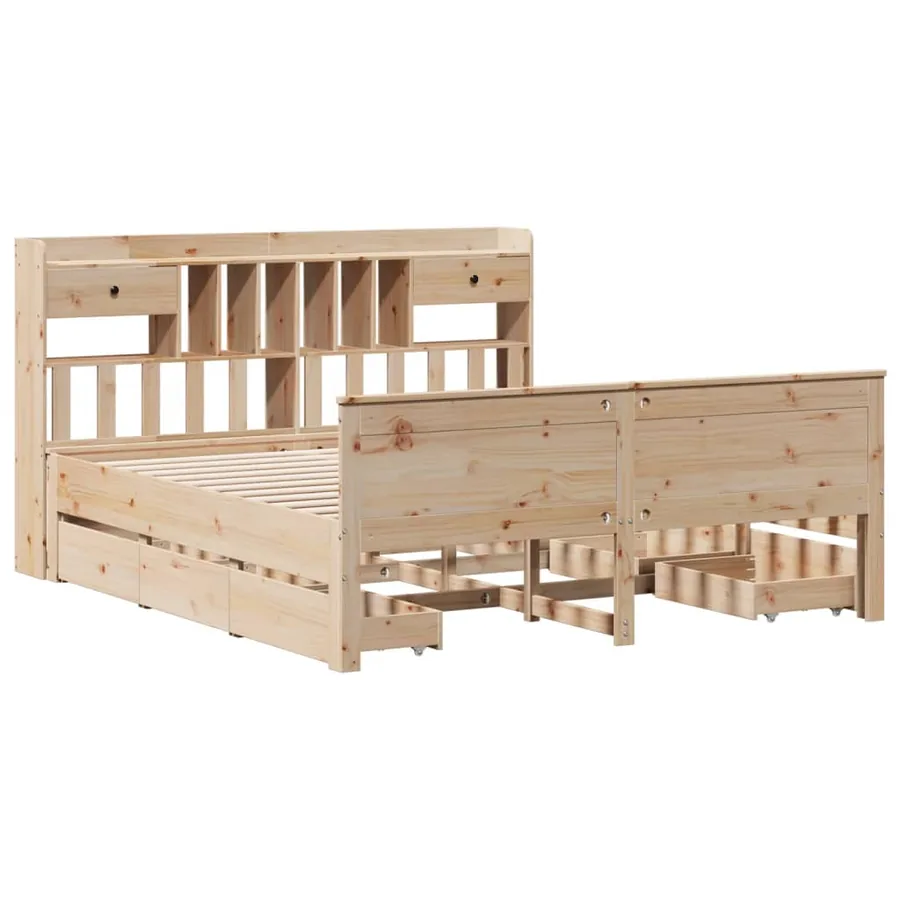 Lit bibliothèque sans matelas 180x200 cm bois massif de pin - 3