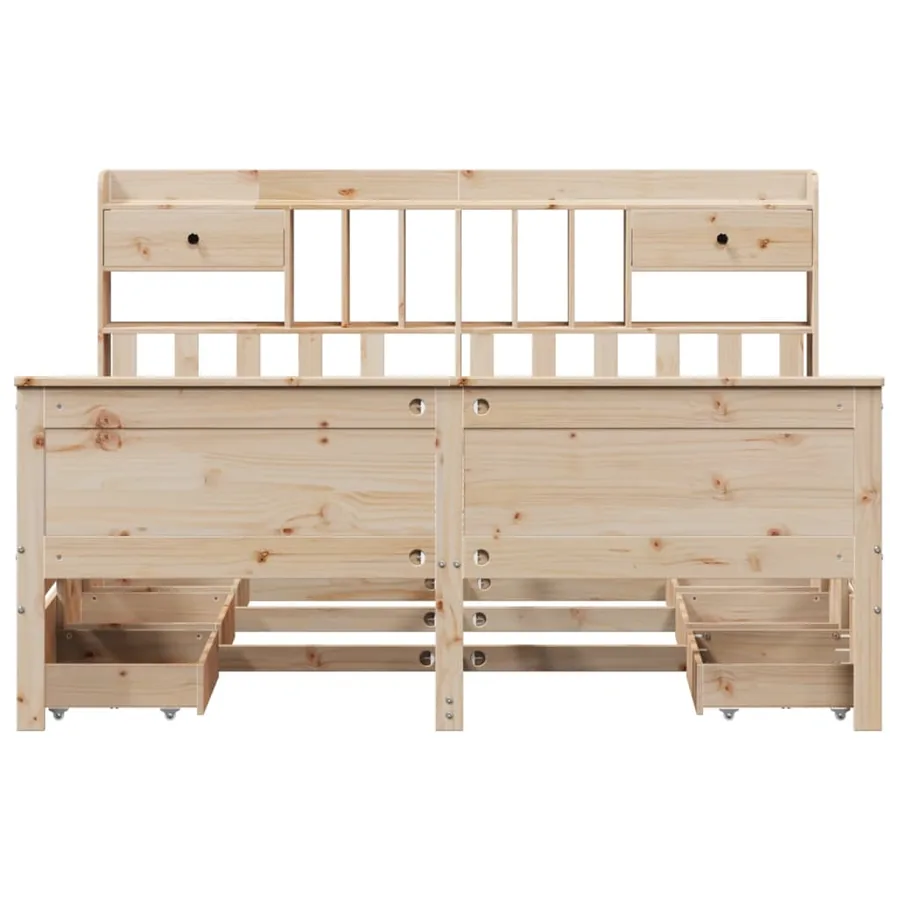 Lit bibliothèque sans matelas 180x200 cm bois massif de pin - 4