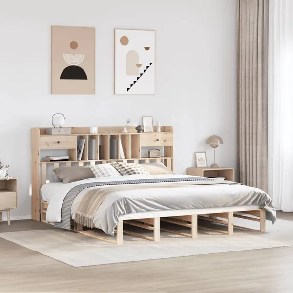 Lit bibliothèque sans matelas 180x200 cm bois massif de pin