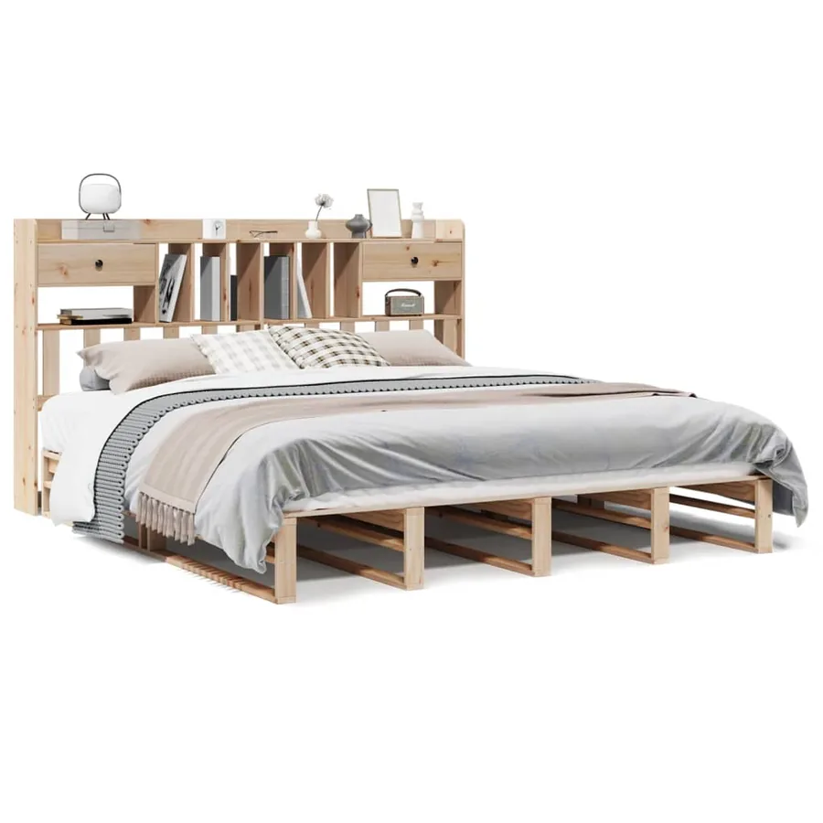 Lit bibliothèque sans matelas 180x200 cm bois massif de pin - 2