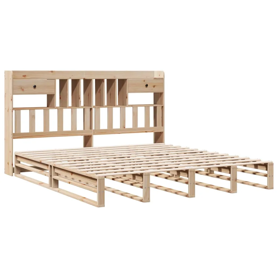 Lit bibliothèque sans matelas 180x200 cm bois massif de pin - 3