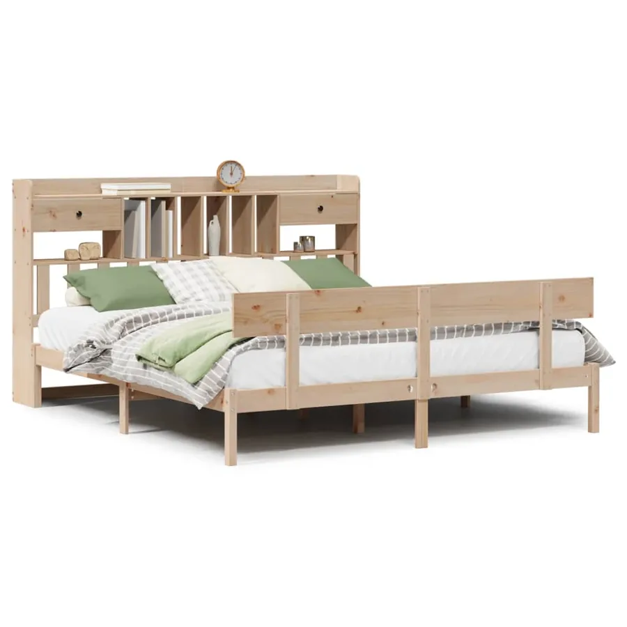 Lit bibliothèque sans matelas 180x200 cm bois massif de pin - 2