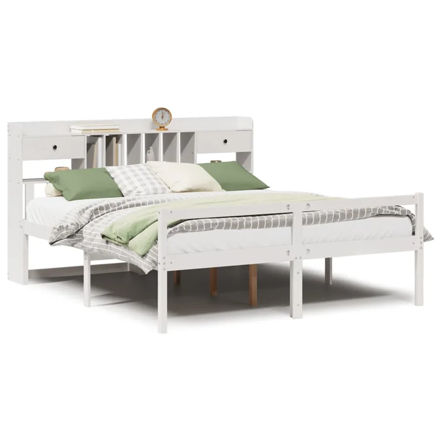 Lit bibliothèque sans matelas blanc 180x200 cm bois pin massif - 2