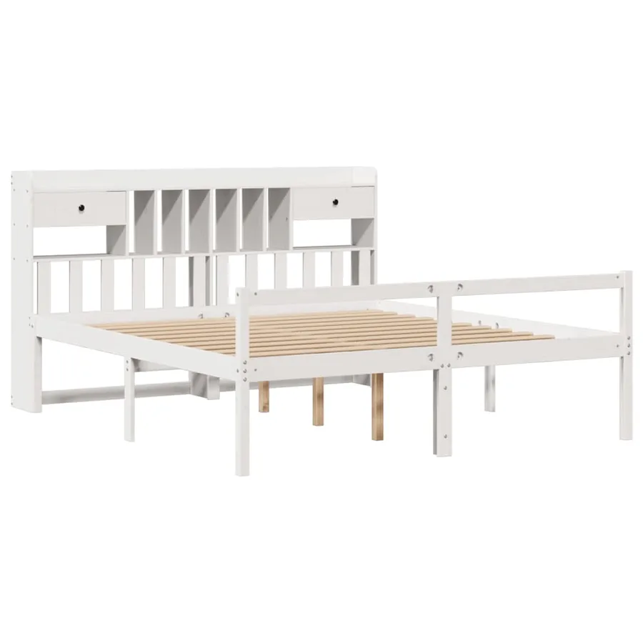 Lit bibliothèque sans matelas blanc 180x200 cm bois pin massif - 3