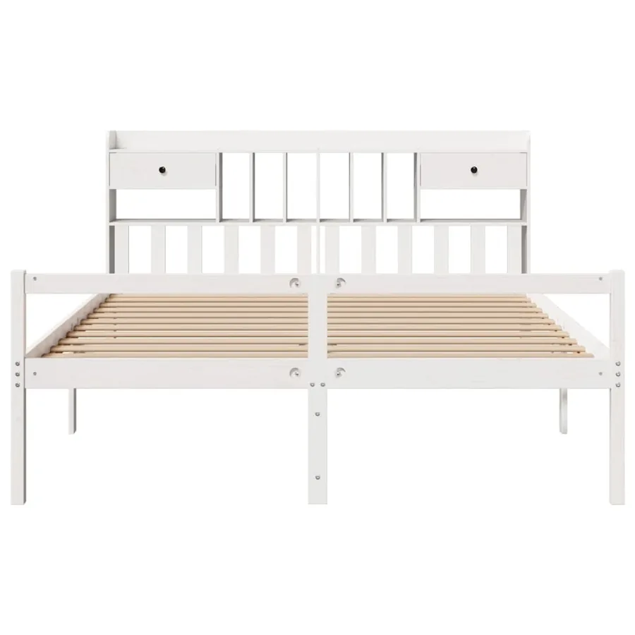 Lit bibliothèque sans matelas blanc 180x200 cm bois pin massif - 4