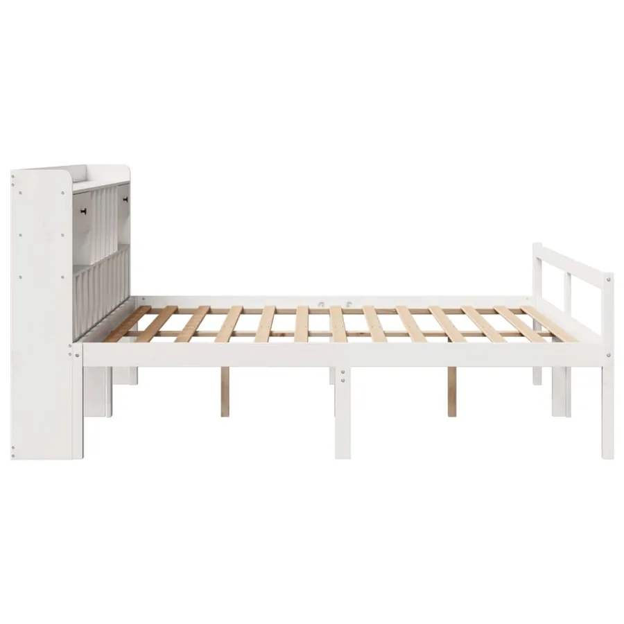 Lit bibliothèque sans matelas blanc 180x200 cm bois pin massif - 5