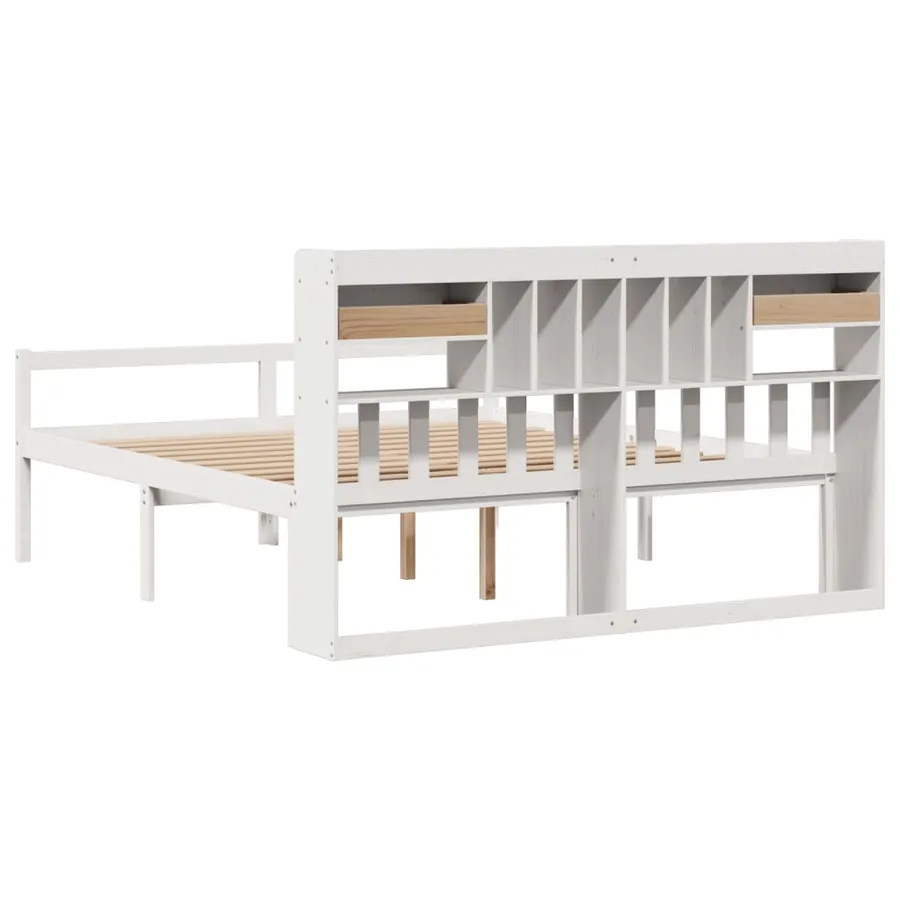 Lit bibliothèque sans matelas blanc 180x200 cm bois pin massif - 6