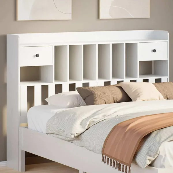 Tête de lit avec rangement blanc 140 cm bois massif de pin