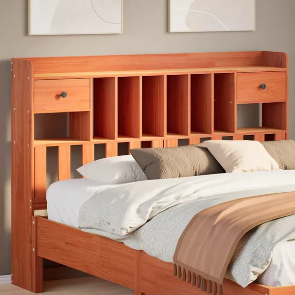 Tête de lit avec rangement cire marron 150cm bois massif de pin