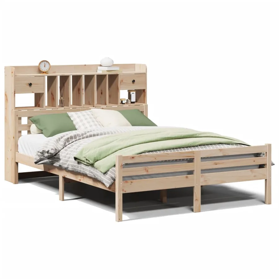 Lit bibliothèque sans matelas 140x200 cm bois massif de pin - 2