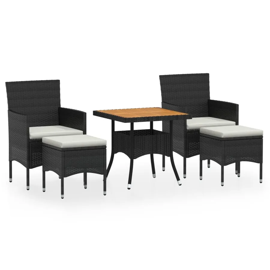 Ensemble à manger de jardin 5 pcs Résine tressée et acacia Noir - 2